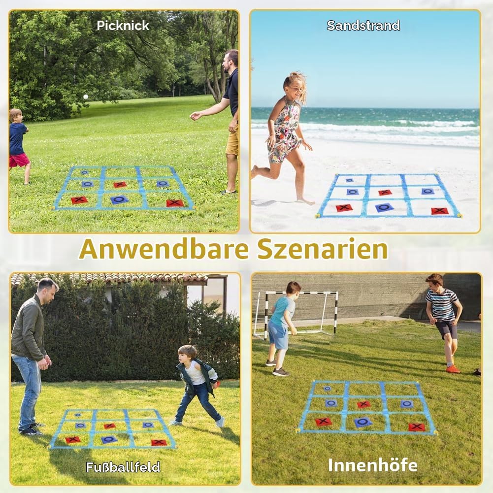 Riesiges Tic Tac Toe 1.2m Outdoor Spielset mit Sitzsäcken – Sackwerfen Spiel für Garten, Strand &amp; Ca