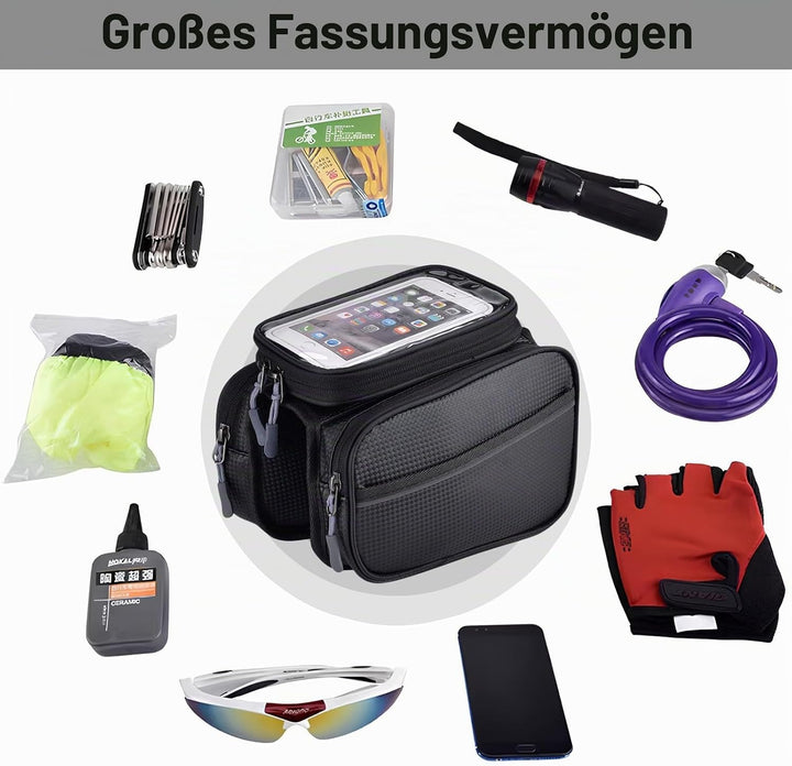 Fahrradtasche Rahmen, wasserdichte Fahrradtasche Handytasche Fahrrad Handyhalterung Oberrohrtasche m