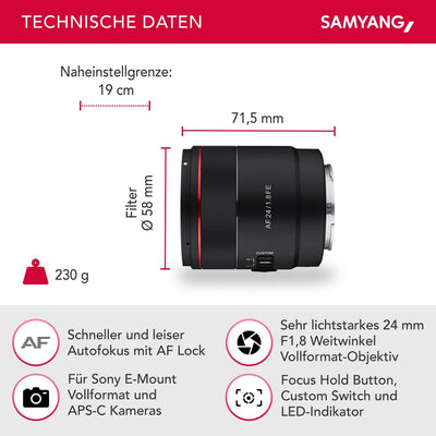 Samyang AF 24mm F1.8 Sony FE Tiny but Landscape Master - Autofokus Vollformat und APS-C Weitwinkel F