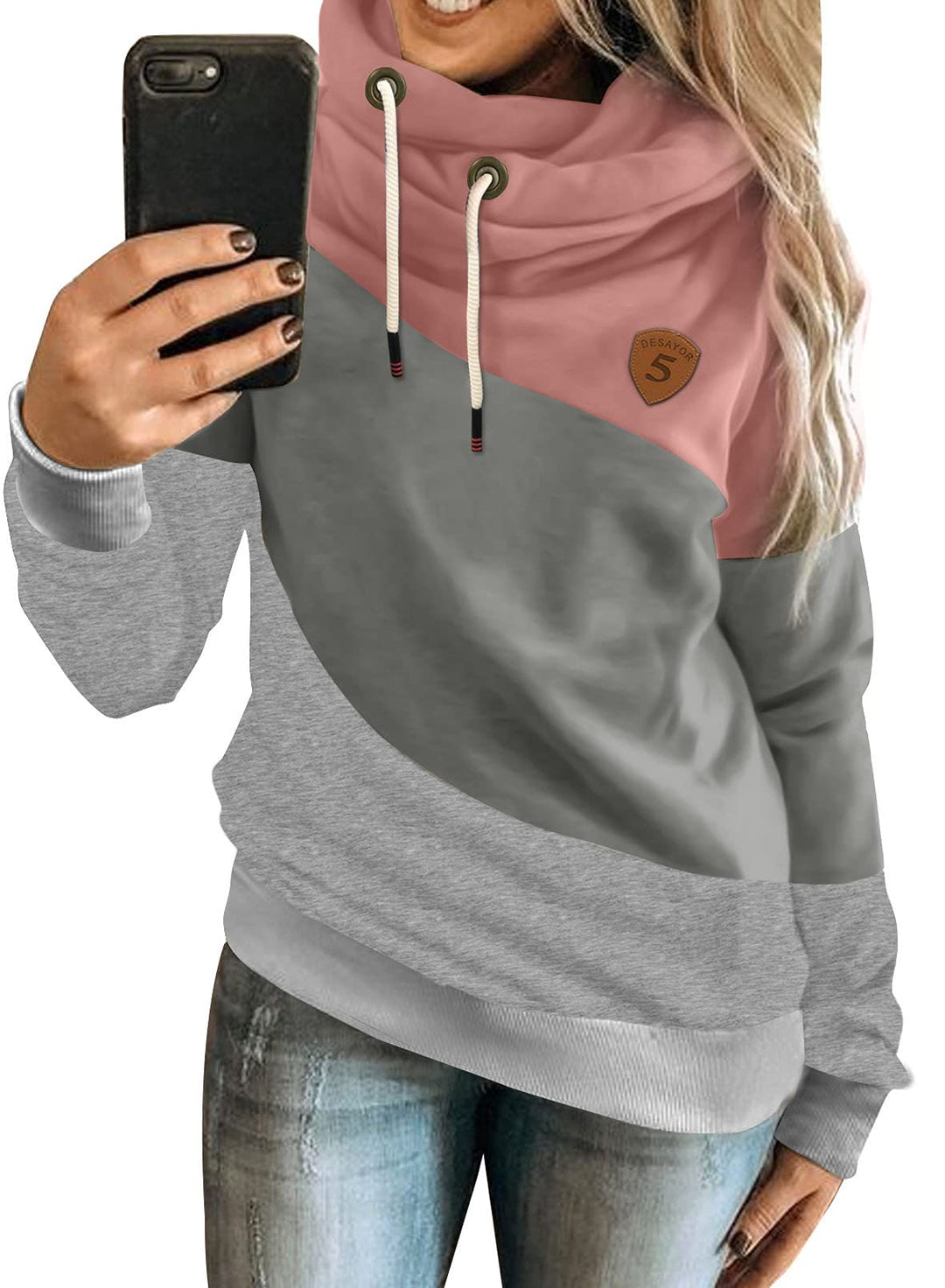 Dokotoo Damen Kapuzenpullover Stehkragen Hoodie Pullover Farbblock Sweatshirt Langarmshirt Oberteile