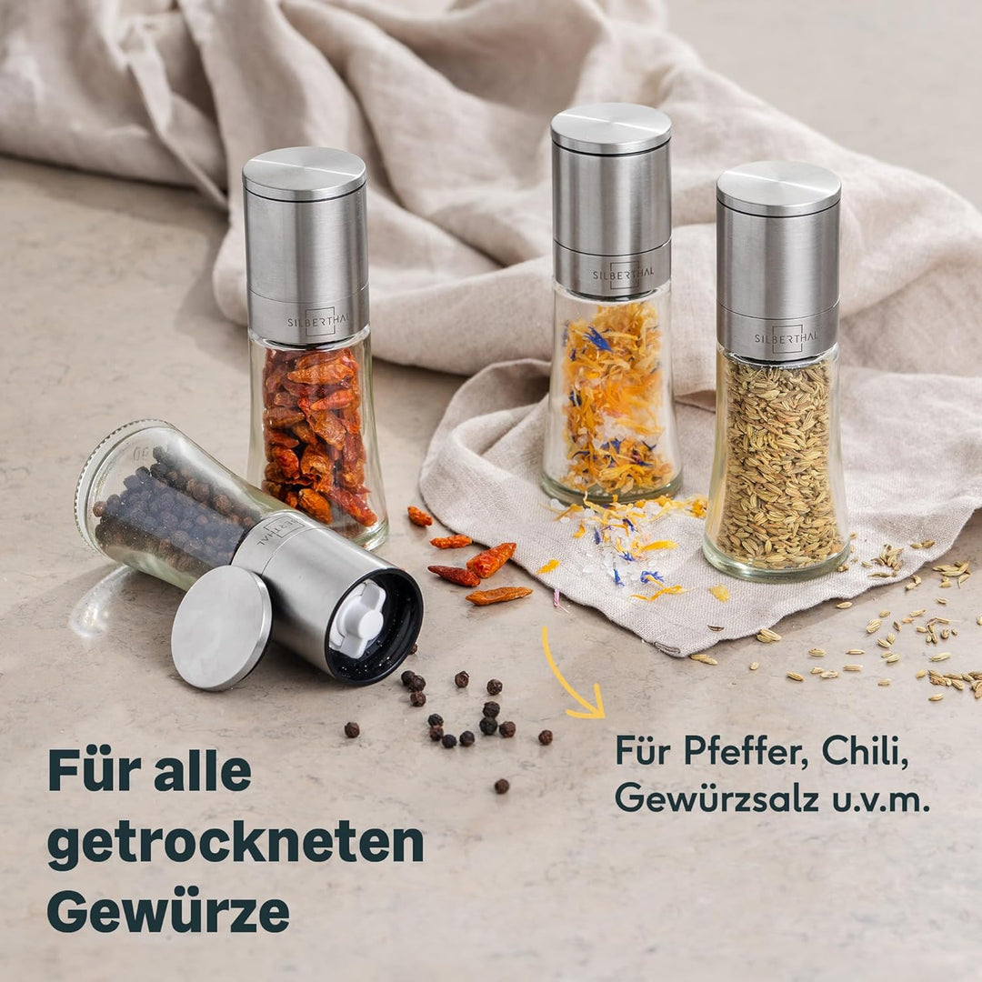 SILBERTHAL Salz- und Pfeffermühle Set - Stufenlos verstellbare Mahlgrade - Salzstreuer mit Keramikma