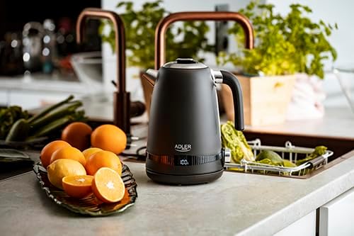 Adler AD 1295b SS Wasserkocher 1,7 l mit LCD Display und Temperaturregelung schwarz satiniert