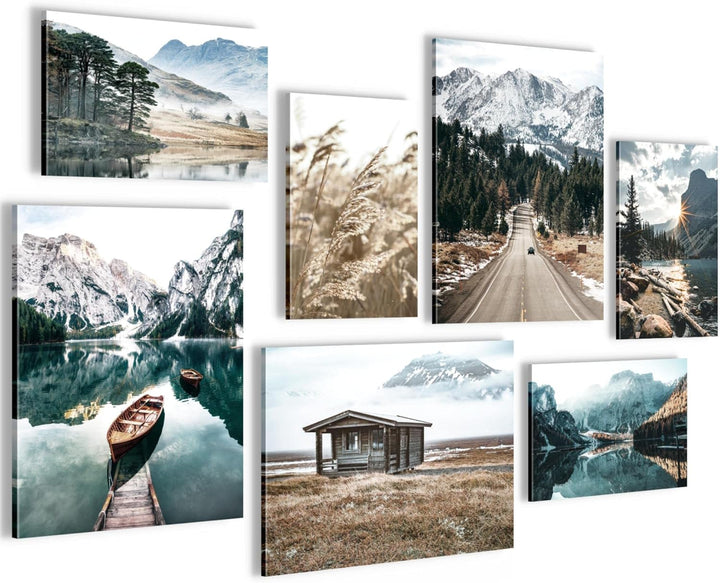 Novart Wandbilder See Berge Landschaft - KOMPLETT AUFHÄNGFERTIG - Natur Wohnzimmer Schlafzimmer- 7 M