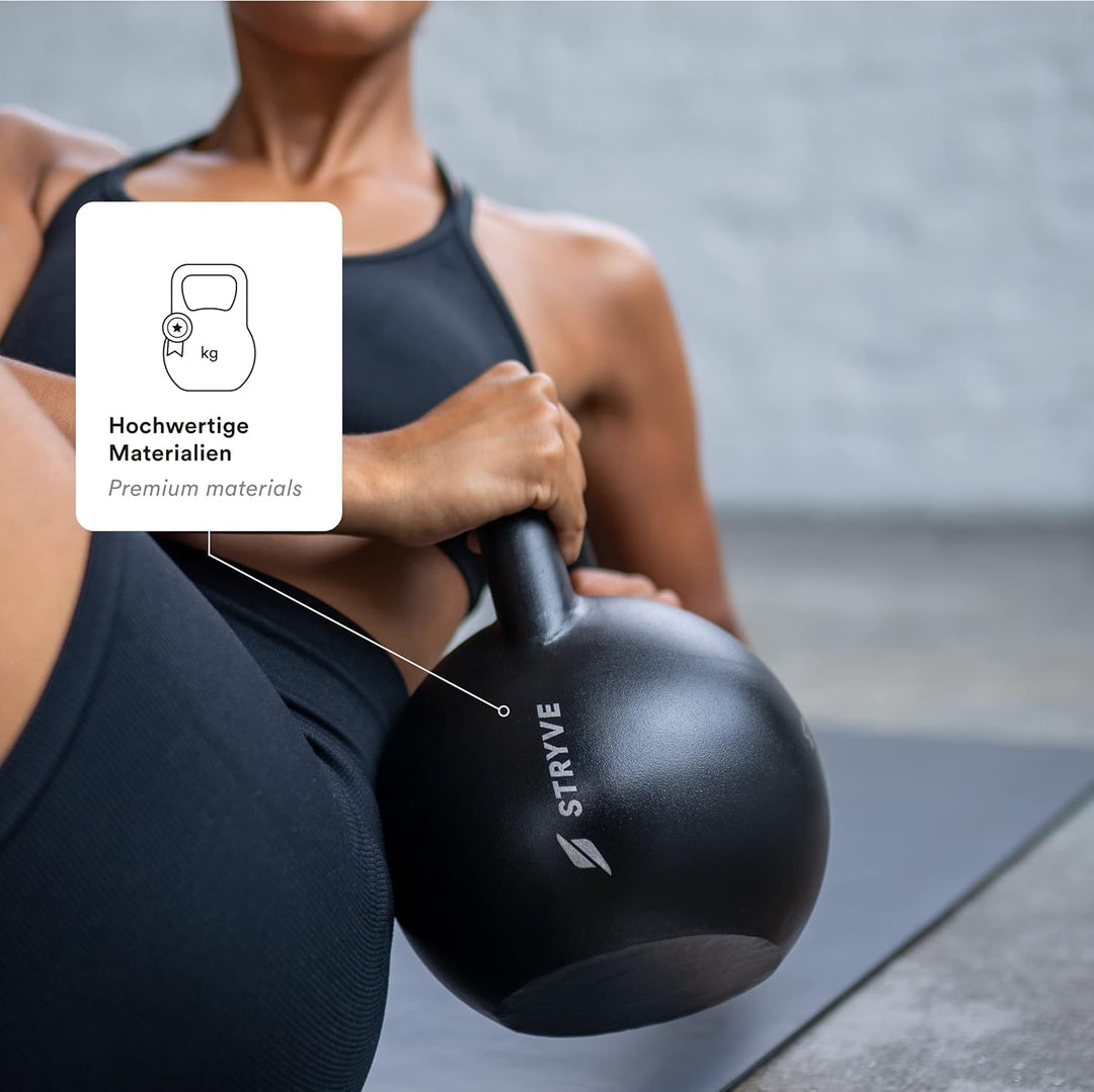 STRYVE Competition Kettlebell 4-16 Kg, hochwertige Kugelhantel aus Gusseisen inkl. Trainingsplan 8 K