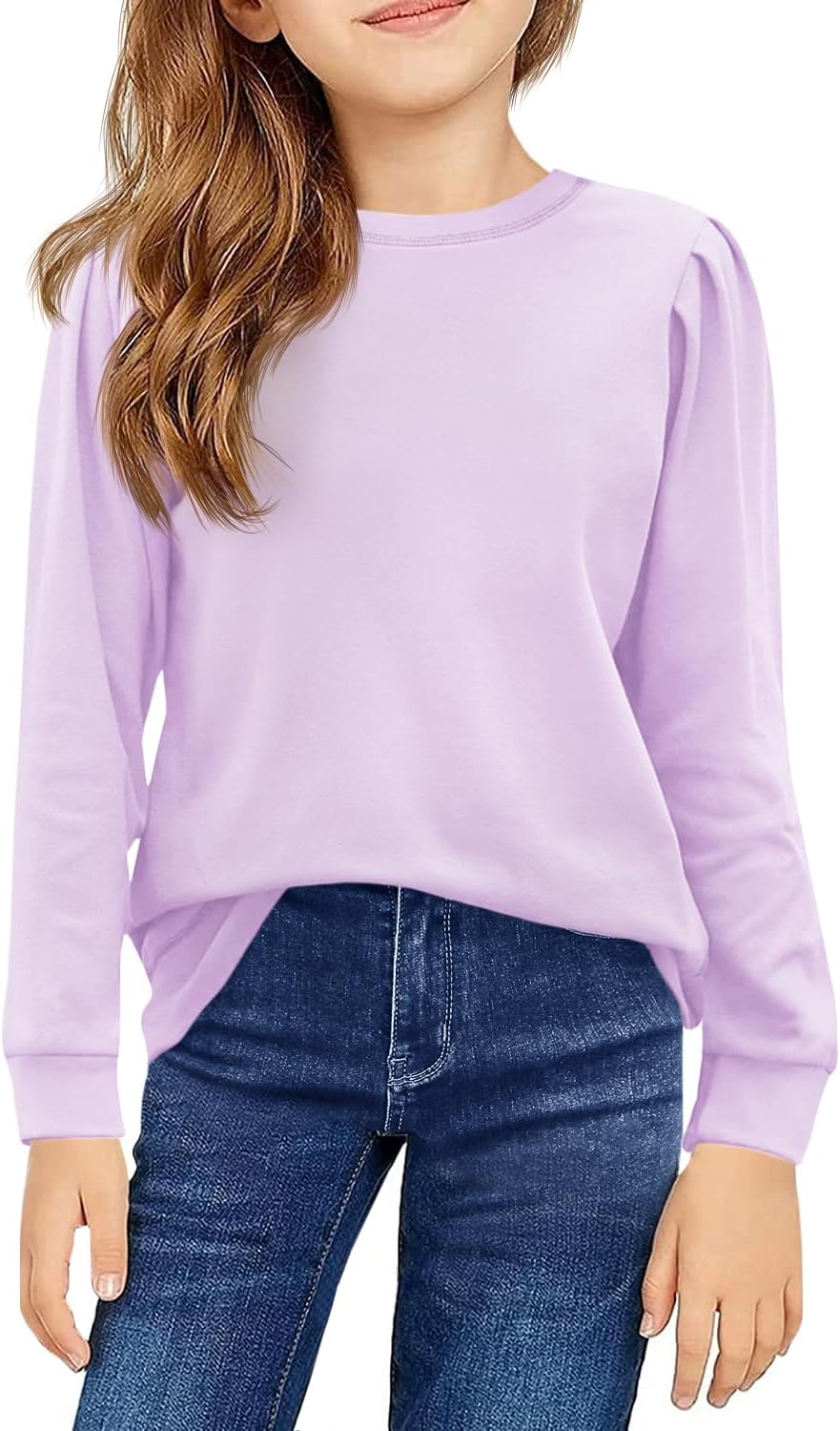 Haloumoning Mädchen Langarm T-Shirt Baumwolle Rundhals Top Leichtgewicht Sport Langarmshirt Basic Ca