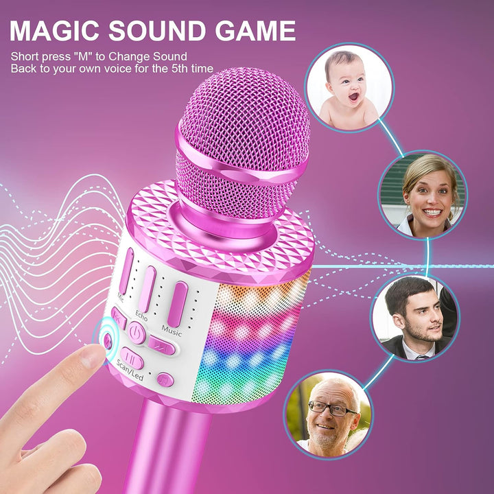 Karaoke Mikrofon, LED Drahtloses Bluetooth Mikrofon zum Singen mit Lautsprecher, Karaoke Spielzeug K