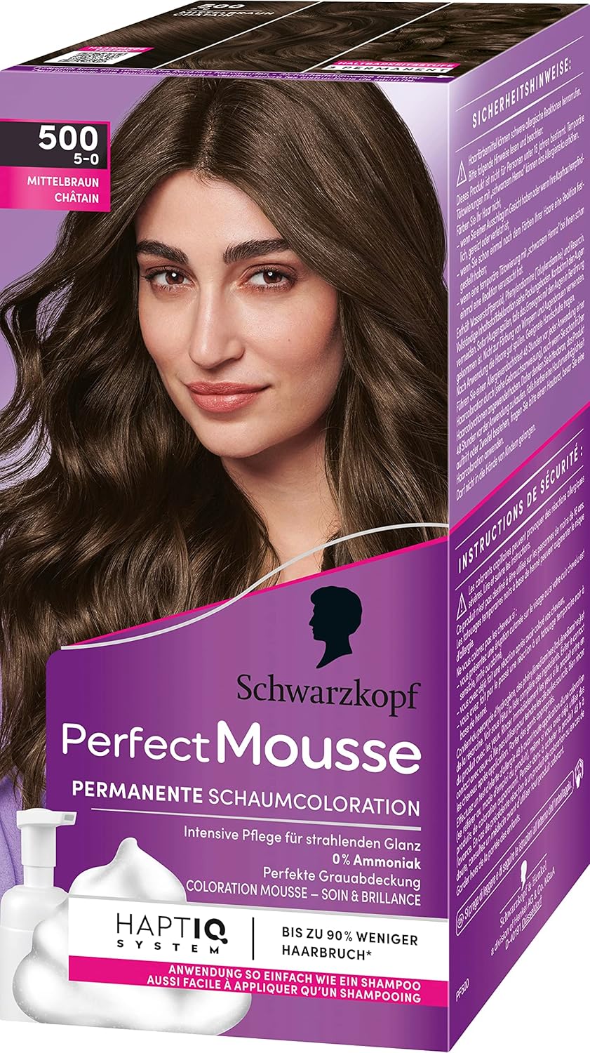 Schwarzkopf Perfect Mousse Permanente Schaumcoloration 500/5-0 Mittelbraun (93 ml), Haarfarbe mit pe