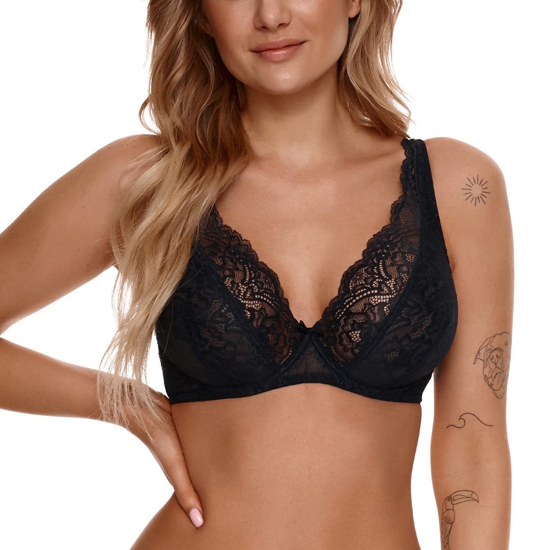Lupoline Dame Soft BH Bralette Bügel Spitze Weiche Schalen Geblümt Elegant 149 65C Schwarz, 65C Schw