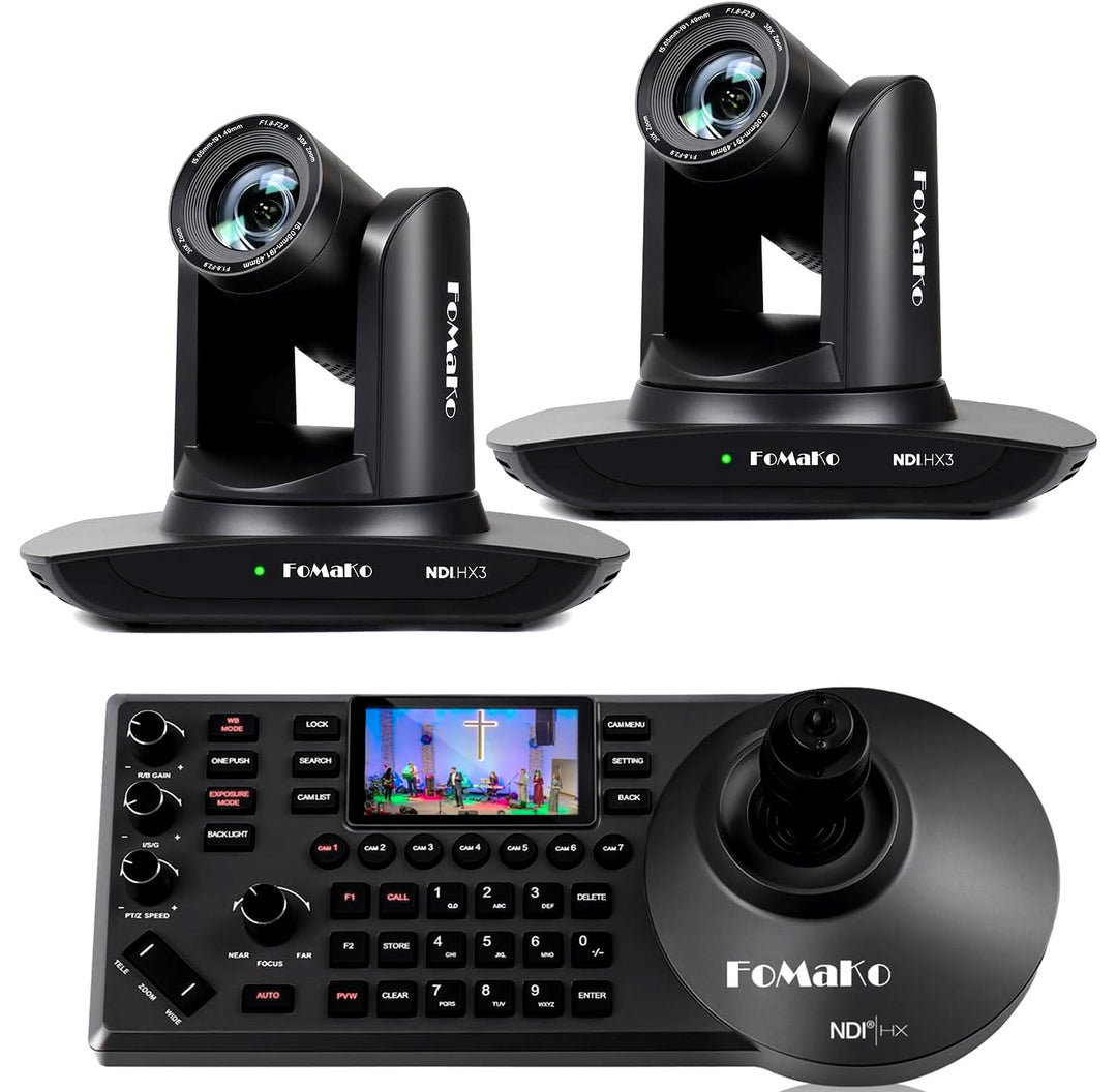 FoMaKo NDI HX3 PTZ Kamera Set, 30x Optischer Zoom KI-Auto-Tracking, mit HDMI/USB3.0/LAN(PoE), für Yo