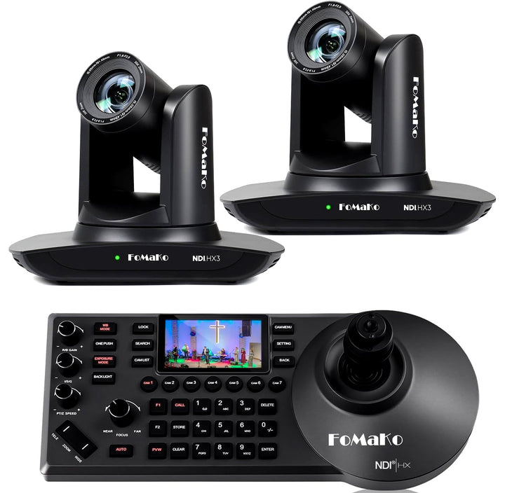 FoMaKo NDI HX3 PTZ Kamera Set, 30x Optischer Zoom KI-Auto-Tracking, mit HDMI/USB3.0/LAN(PoE), für Yo
