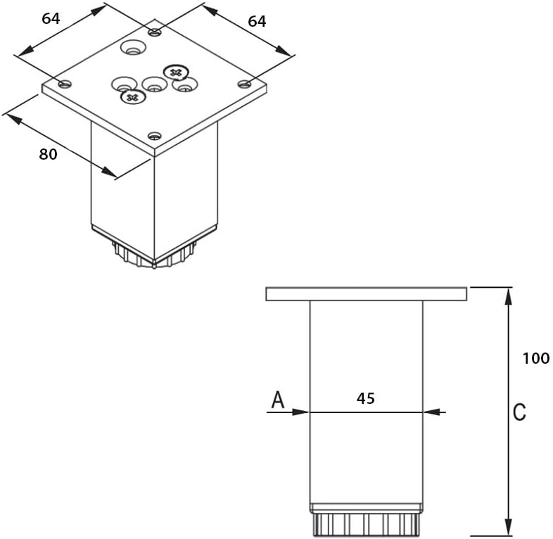 Sossai Exklusiv Möbelfüsse E4MF, höhenverstellbares 4er Set, Höhe: 100 mm, Chrom, aus Aluminium 45 x