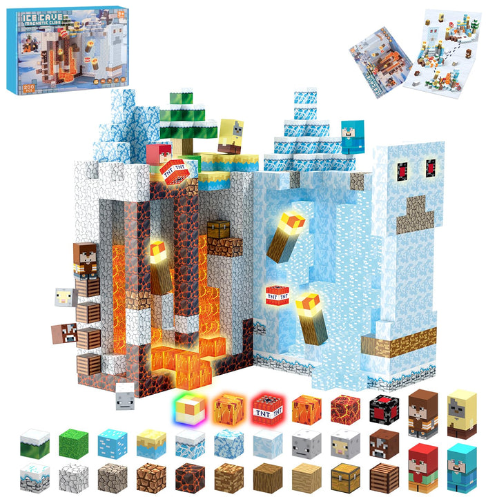 TUKIIE Magnetische Bausteine Eiswelt Edition 200 Stück 2.5 cm Magnetische Blöcke Kinderspielzeug für