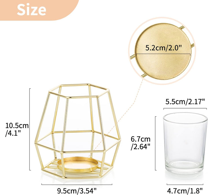 Nuptio Geometrische Teelichthalter Gold - 2 Stück Kerzenhalter für Stumpenkerzen mit Votivglas Kerze
