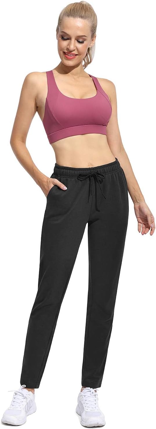 OUGES Jogginghose Damen Sporthose Lang Hose Baumwolle Freizeithose Trainingshose mit Taschen für Fra