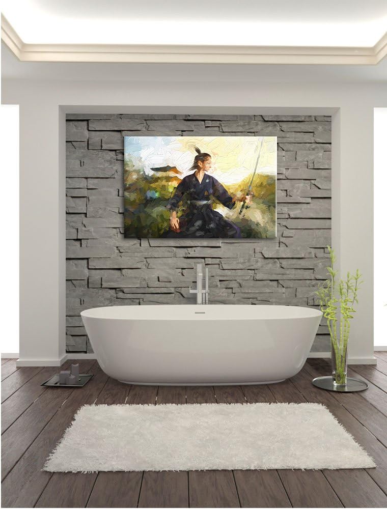 Pixxprint Samurai-Kriegerin als Leinwandbild/Grösse: 100x70 / Wandbild/Kunstdruck/fertig bespannt, 1