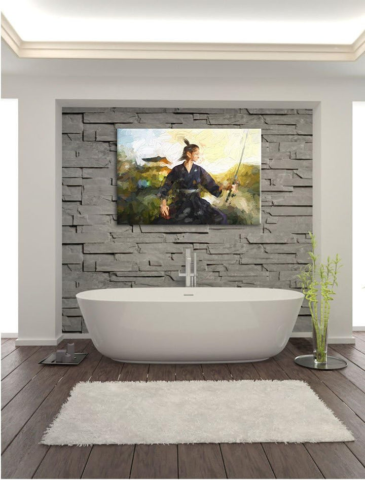 Pixxprint Samurai-Kriegerin als Leinwandbild/Grösse: 100x70 / Wandbild/Kunstdruck/fertig bespannt, 1