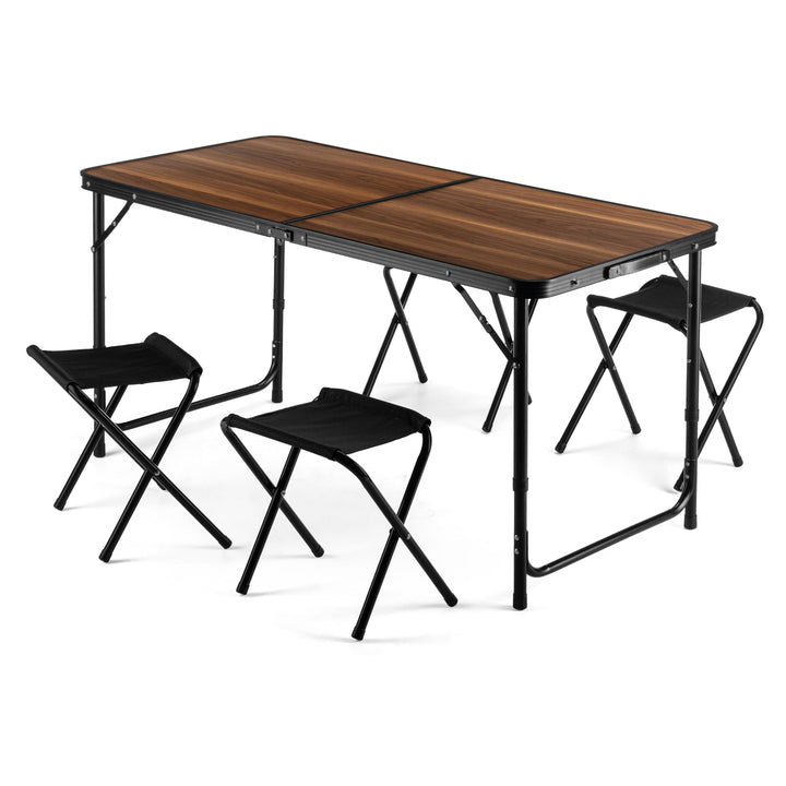 Outtec Campingtisch Faltbar mit 4 stühlen, Höhe Tragbarer Klapptisch Camping 120 x 60 cm Tragegriff,