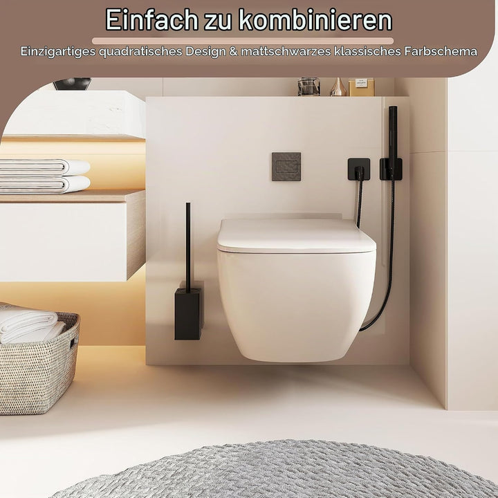 bgl WC-Bürstenhalter zur Wandmontage, 2 Stück Verpackt, Matt Schwarz Toilettenbürste, Metall, Wandmo