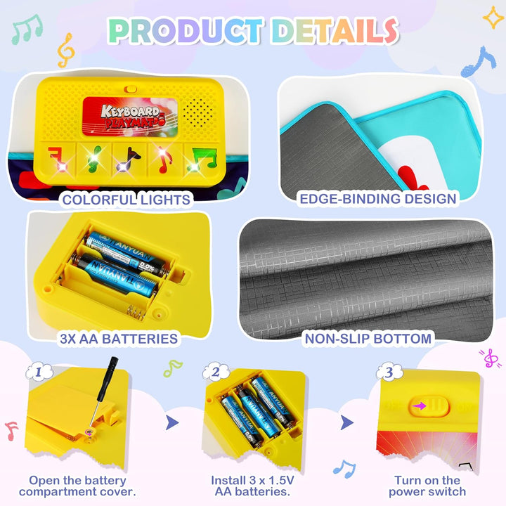 Baby Musikmatte Klaviermatte mit 8 Musikinstrumente, Keyboard Kinder Tanzmatte, Doppelte Piano Matte