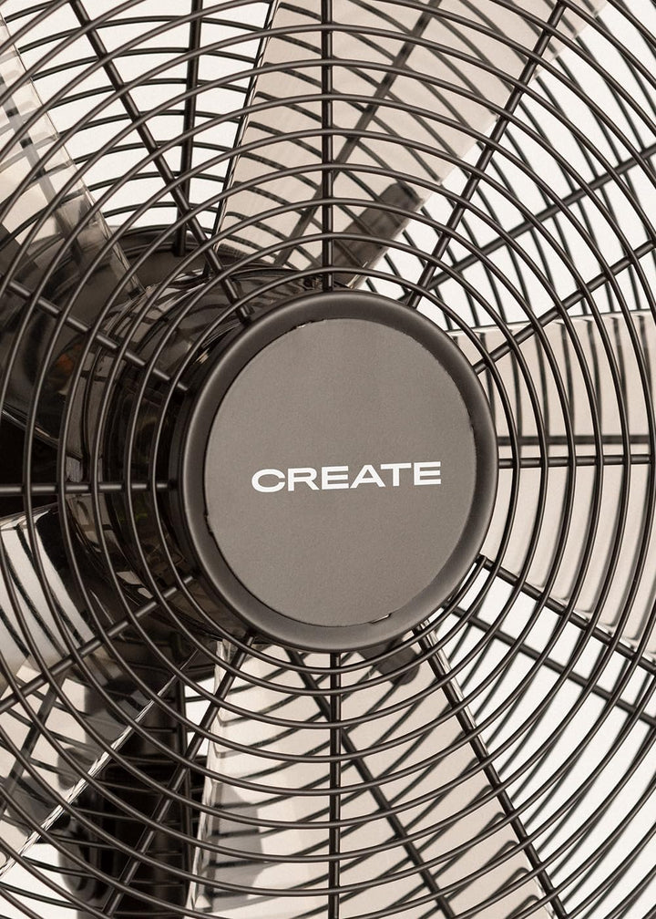 CREATE | AIR STAND WOOD/Standventilator mit Oszillation/schwarz und dunkle Holz/Retro-Stil, 3 Geschw