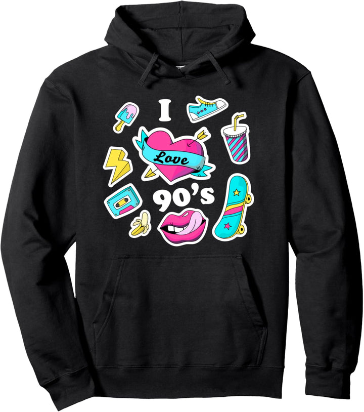 I Love The 90's Music - I Heart the Nineties - Retro 1990's Pullover Hoodie