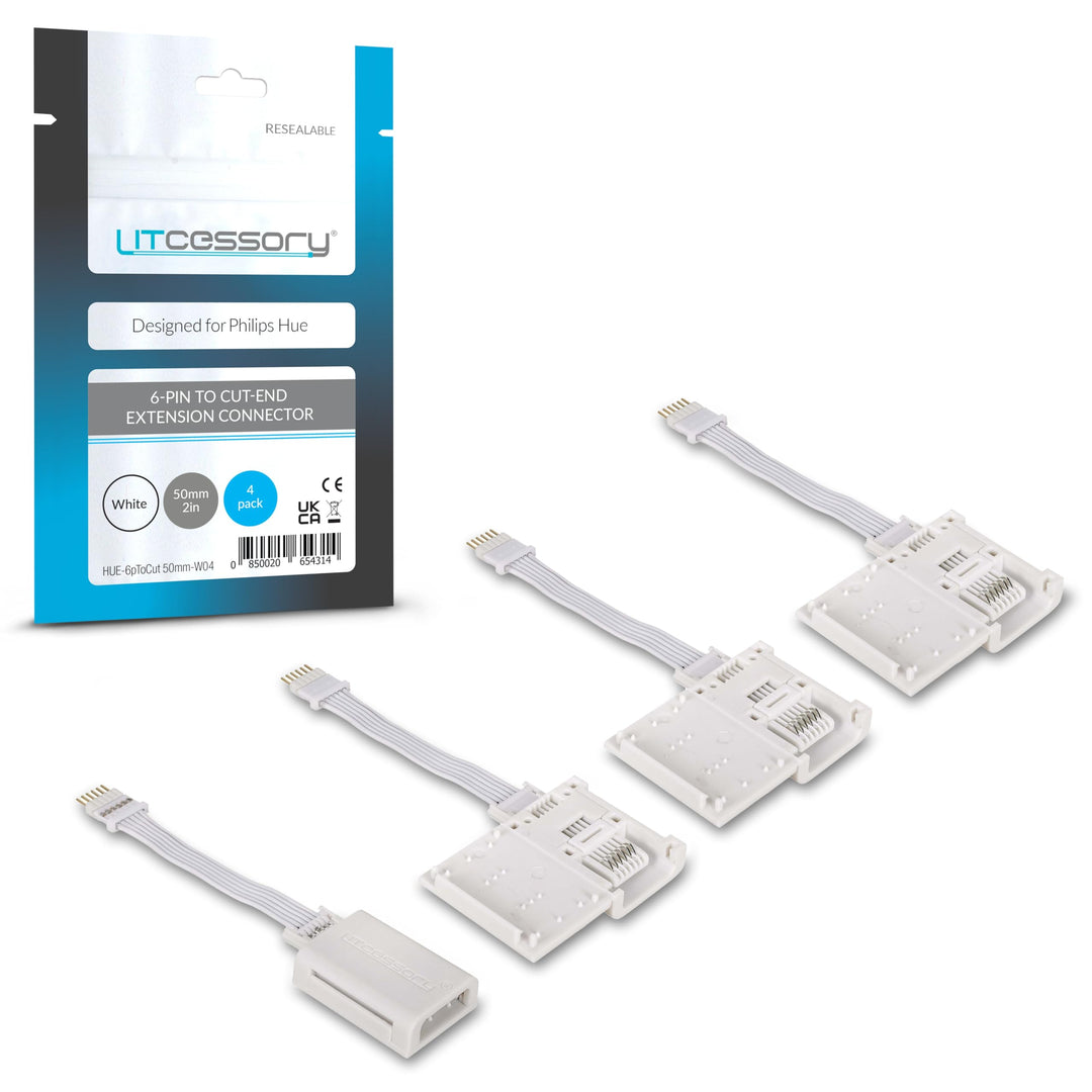 Litcessory 6-Polig auf Gekürztes Ende Verlängerungskabel für Philips Hue Lightstrip Plus (50mm, 4 St