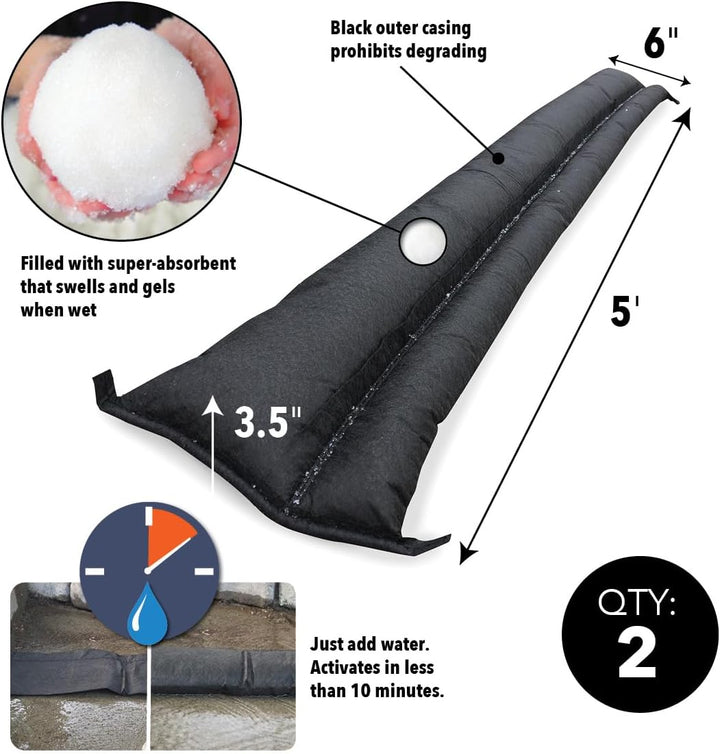 Quick Dam QD65-2 1,5 m Hochwassersperre Wasser Hochwasser Damm Taschen, Schwarz, 2 Pack 2 Pack 2 Pac