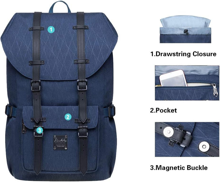 KAUKKO Rucksack Damen Herren Daypack mit Laptopfach für 14 Zoll Notebook für Freizeit Job Uni Reisen