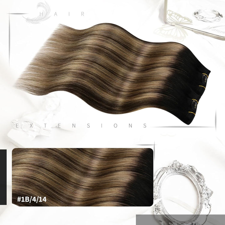 Moresoo Echthaar Extensions Clip Schwarz Remy Clip in Extensions Echthaar Doppelt Tressen Haarextens