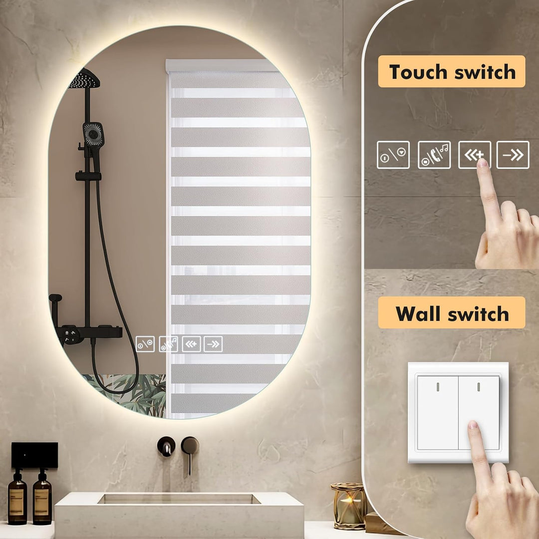 Ovaler Bluetooth Spiegel mit Beleuchtung Bad| Badspiegel mit Beleuchtung 50x75cm, Entfog-Funktion, d