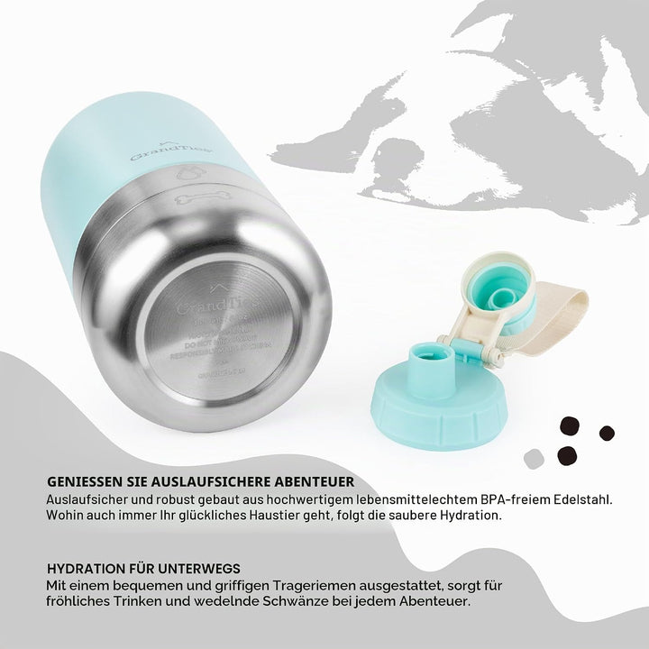 GrandTies Isolierte tragbare Hundewasserflasche mit 2 abnehmbaren Hundenapfspender, auslaufsicherer