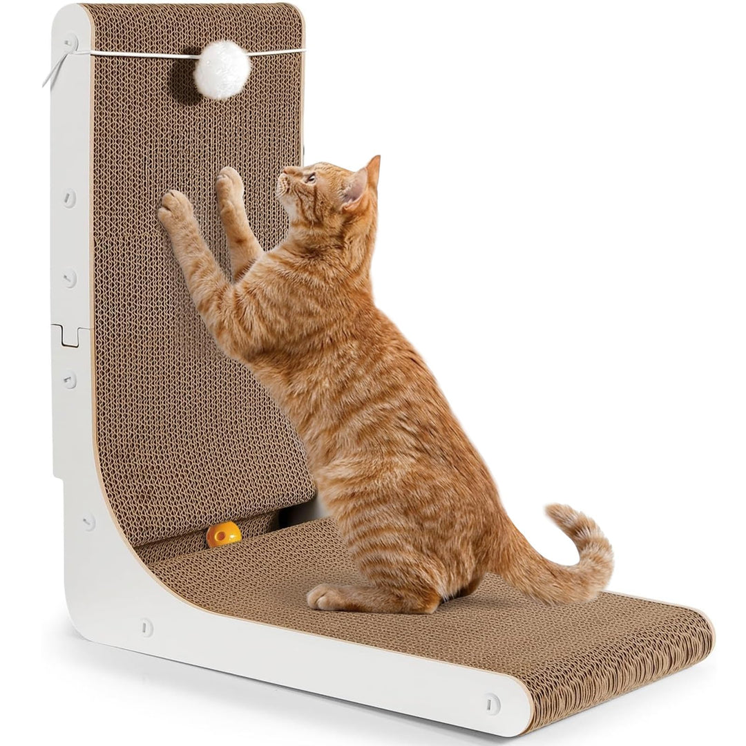 Gimars Hohe 47cm L förmige Kratzbrett Katze mit Ball, Vertikaler kratzpappe für Katzen, Langlebiges