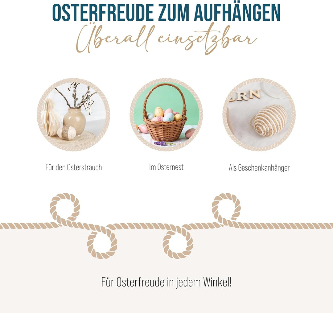 Ostereier zum Aufhängen, 6 Stück: Osteranhänger Stoff & Jute, Anhänger Ostern & Frühling, Osterdeko
