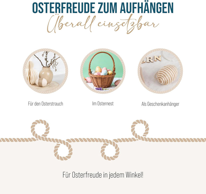 Ostereier zum Aufhängen, 6 Stück: Osteranhänger Stoff & Jute, Anhänger Ostern & Frühling, Osterdeko