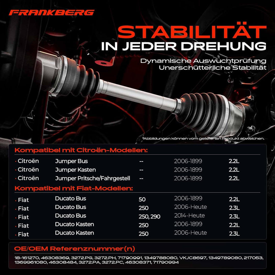 Frankberg Antriebswelle Vorne Links Kompatibel mit Jumper 2.2L 2006-2013 Ducato 250 290 2.2L 2.3L 20