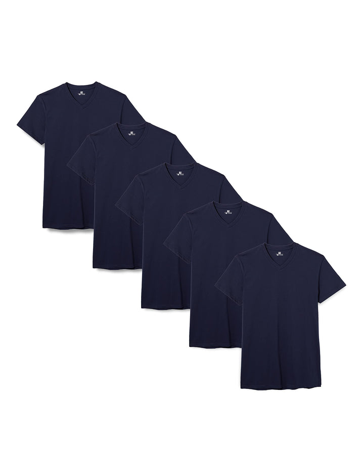 Lower East Herren T-Shirt mit V-Ausschnitt aus 100% Baumwolle im Multipack Dunkelblau L, Dunkelblau