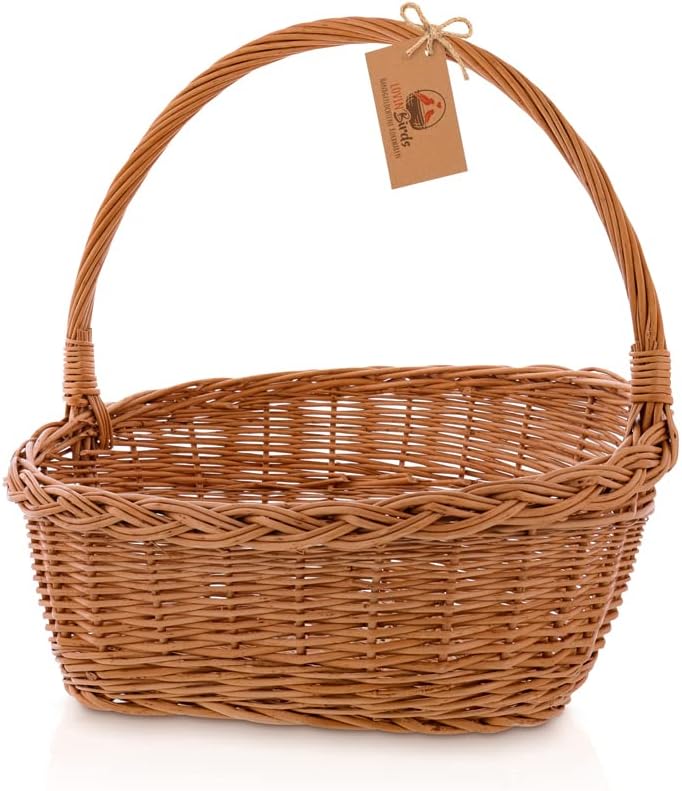 Lovinbirds Geschenkkorb Präsentkorb mit Gratis Holzwolle Henkel leer Weide Gross 40 cm unsere Grösse