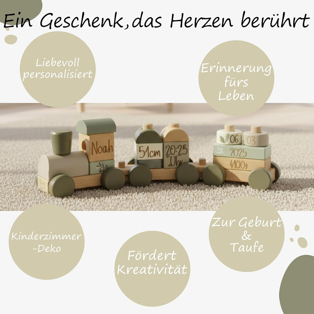 Personalisierter Holz Zug mit Gravur – Geschenk zur Geburt & Taufe – Babyspielzeug & Kinderzimmer De