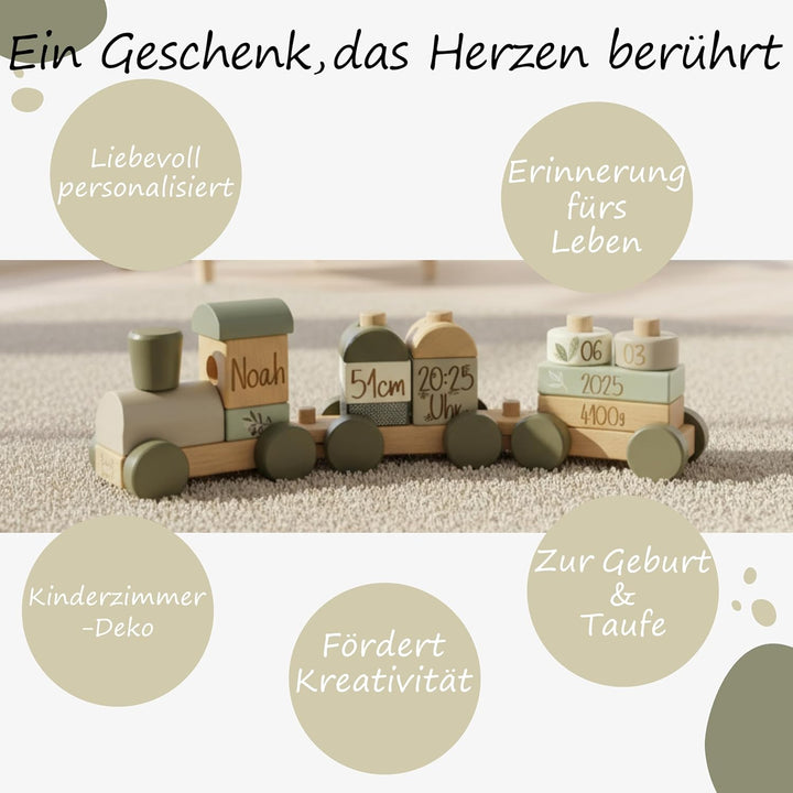 Personalisierter Holz Zug mit Gravur – Geschenk zur Geburt & Taufe – Babyspielzeug & Kinderzimmer De