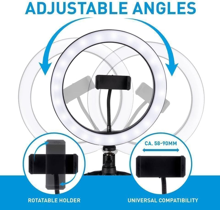 Grundig Ringlicht auf Stativ - Selfie Ringlicht - ⌀ 25 cm - 3 Lichtfarben - 11 Helligkeitsstufen - F