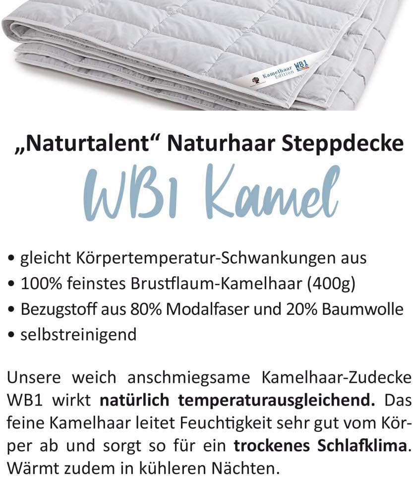 Dormabell Sommersteppbett Kamelhaar Edition WB1, luftig leichte Sommerdecke mit 100% temperaturausgl