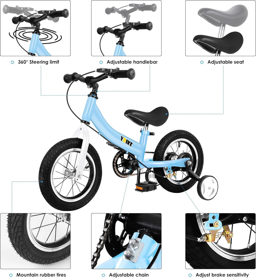 YBIKE 2 in 1 Laufrad, Kinderlaufrad und Kinderfahrrad Dual-Use-Funktion, geeignet für Kinder im Alte