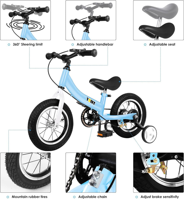 YBIKE 2 in 1 Laufrad, Kinderlaufrad und Kinderfahrrad Dual-Use-Funktion, geeignet für Kinder im Alte