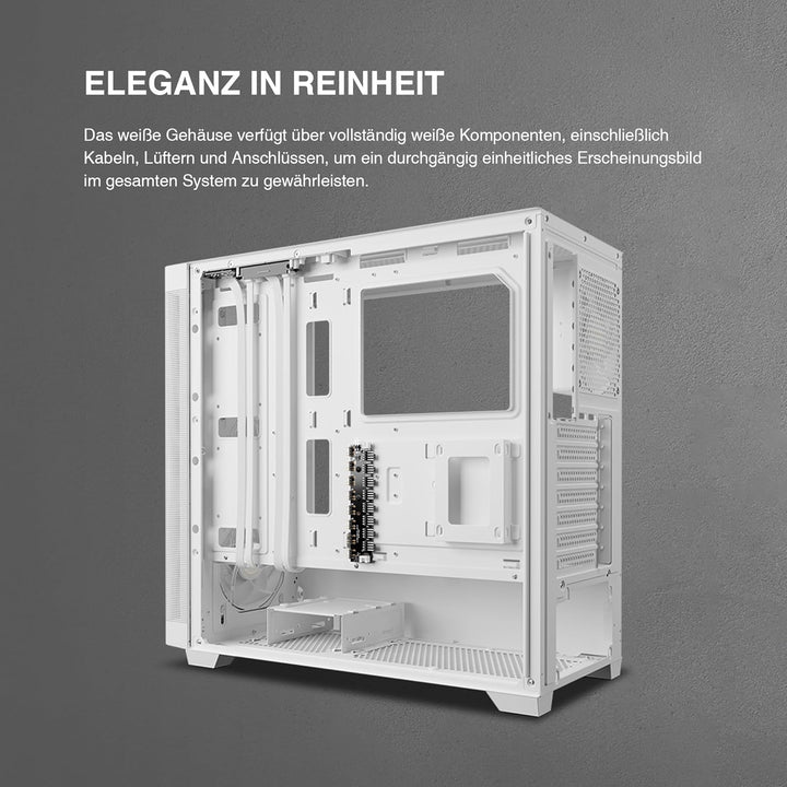 GAMDIAS Weisses ATX Mid-Tower-Computergehäuse aus gehärtetem Glas, Gaming-PC-Gehäuse unterstützt Dua