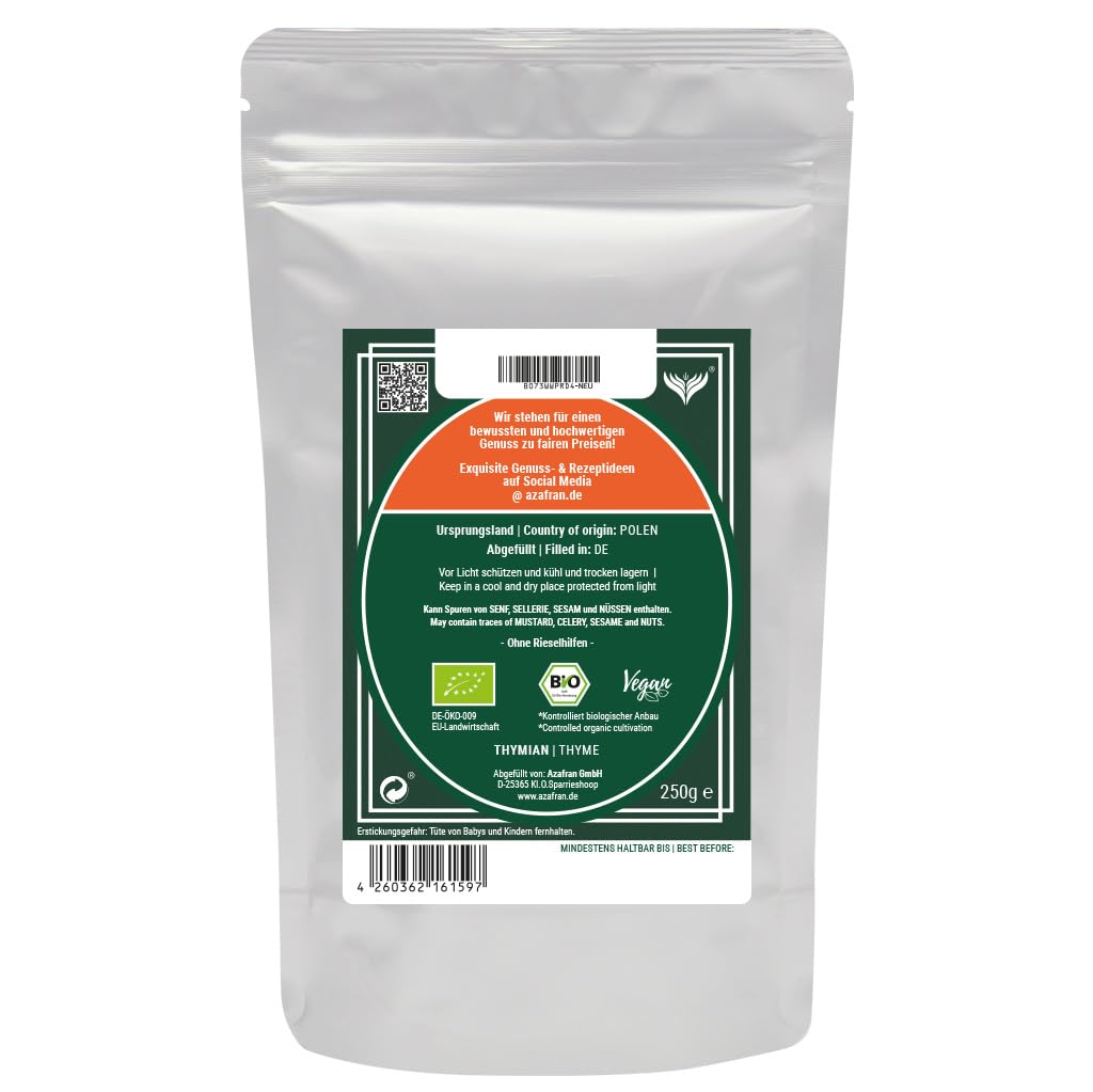 Azafran BIO Thymian getrocknet und gerebelt - Perfekt auch als Thymiantee (Kräutertee) 1kg 1000 g, 1