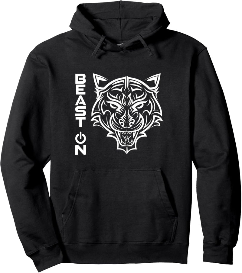 Tiger Kopf | Beast ON | GYM Motivation Fitness Sprüche Pullover Hoodie