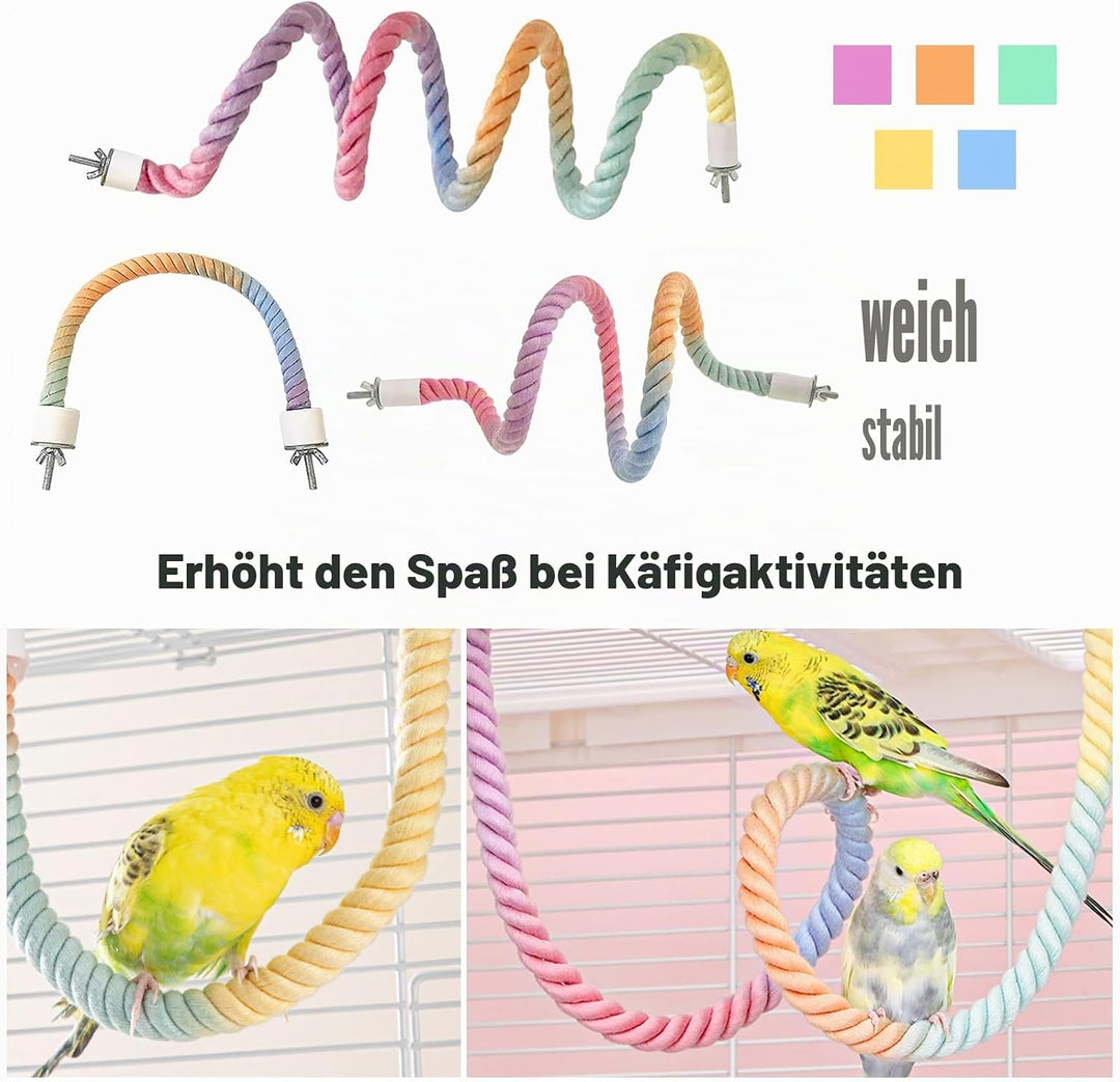 Vogelkäfig-Kletterseil-Spielzeug, Farbverlauf, buntes Vogelseil-Ständer, biegbares Kletterseil, Voge