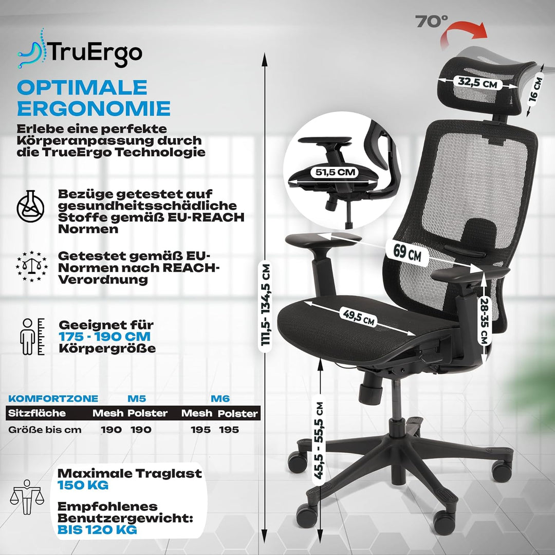 VALKENSTOL M5 Bürostuhl Ergonomisch - Höhenverstellbare Rückenlehne, Polster-Sitz - Ergonomischer Bü