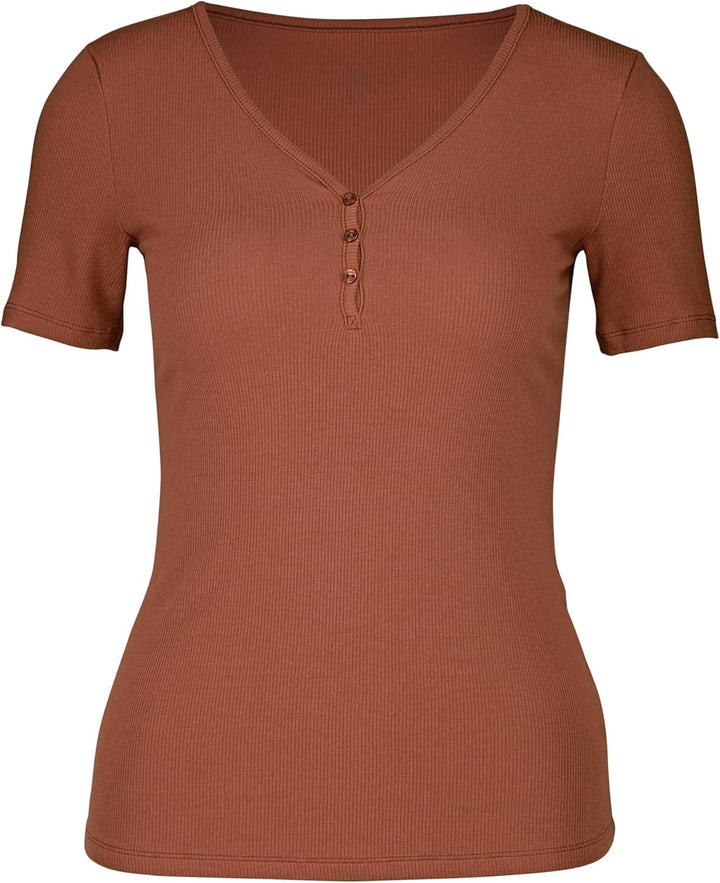CALIDA Favourites T-Shirt Damen, mit Knopfleiste, Feinripp, schnelltrocknend und geruchshemmend, Gin