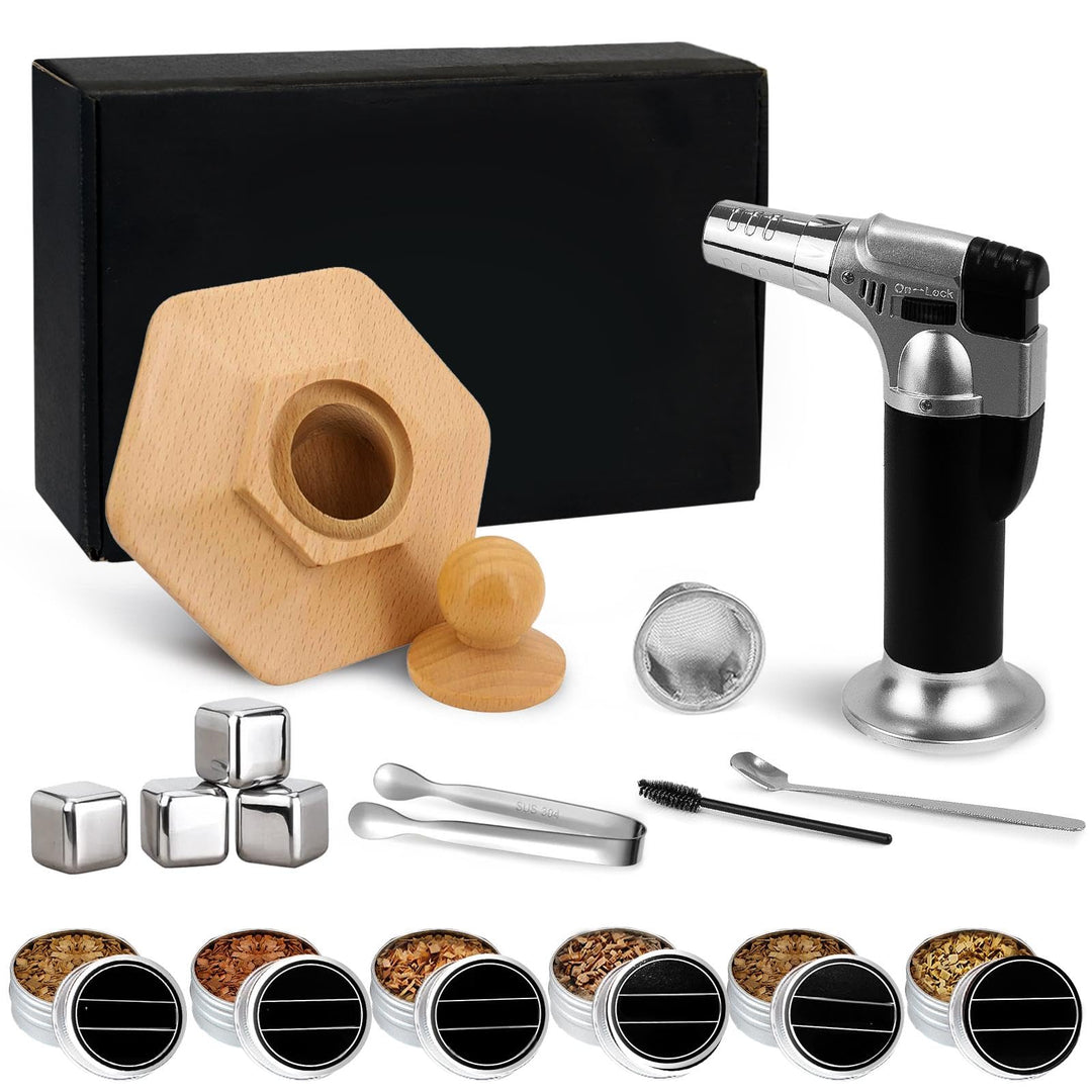 Cocktail Smoker Kit mit Taschenlampe, Drink Smoker mit 6 Flavors Wood Chips, 4 Whisky Steine, Tragba